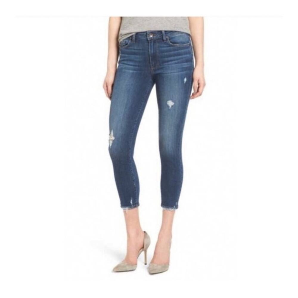 PAIGE Verdugo Crop Skinny Jeans Nathan Destructed Distressed Stretch Denim 29 - Picture 1 of 9